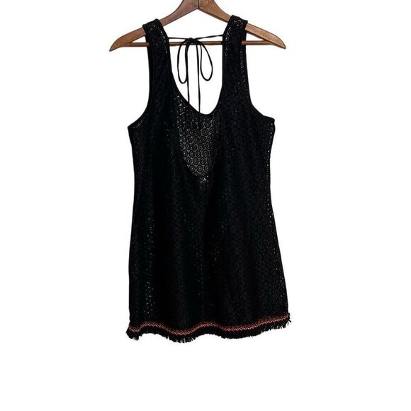 Xhilaration Lace Sleeveless Tie Back Fringe Hem Swim Cover-up Black Large - Picture 1 of 7
